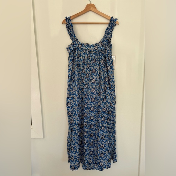 J.Crew‎ || Cotton Voile Ruffle-trim Shift Dress In Cobalt Floral Blue Small - Picture 5 of 9